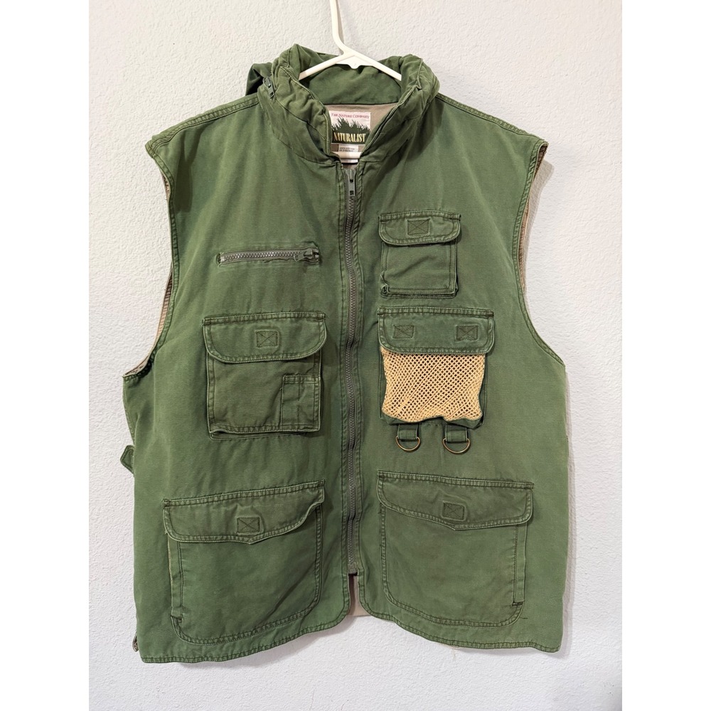 The‎ Nature Company Naturalist Mens XL Green Cotton Utility Fishing Vest Hooded
